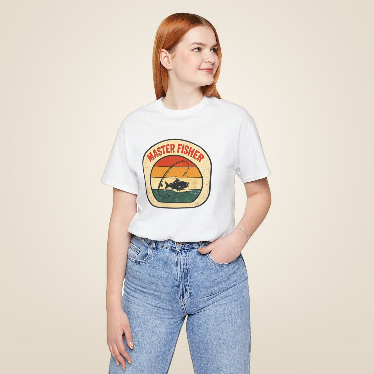 Master Fisher vintage sunset fishing T-Shirt - White worn by a model | MR7ART