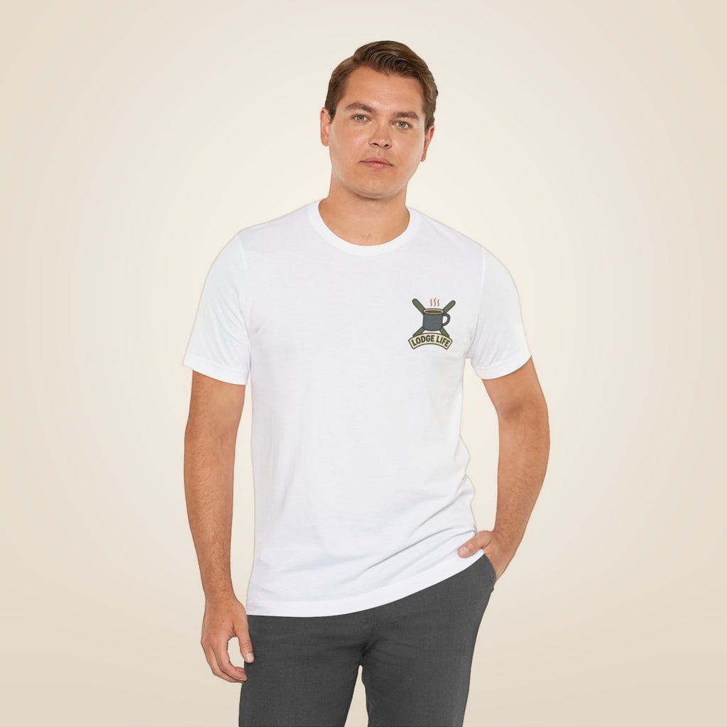Ski Lodge Tee - White worn by a model | MR7ART