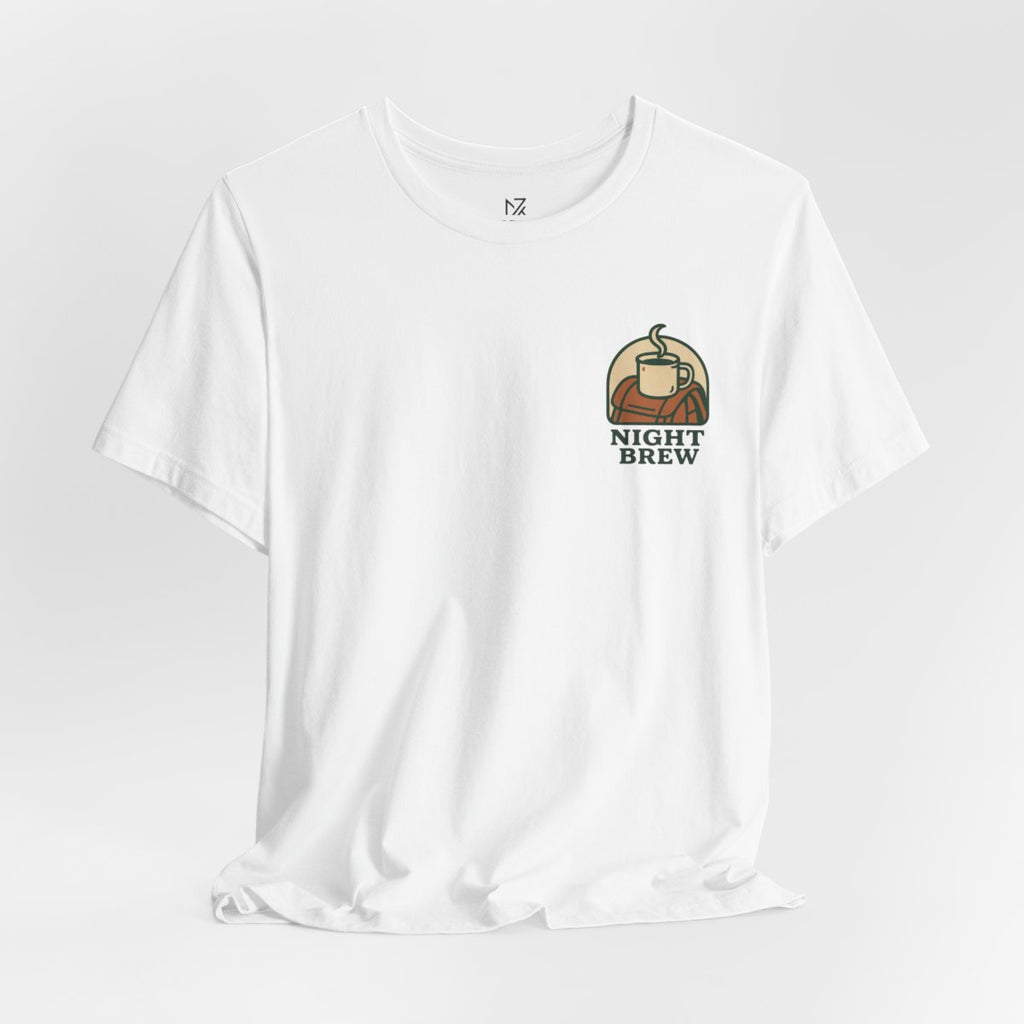 Camping Coffee Tee - White flat lay | MR7ART