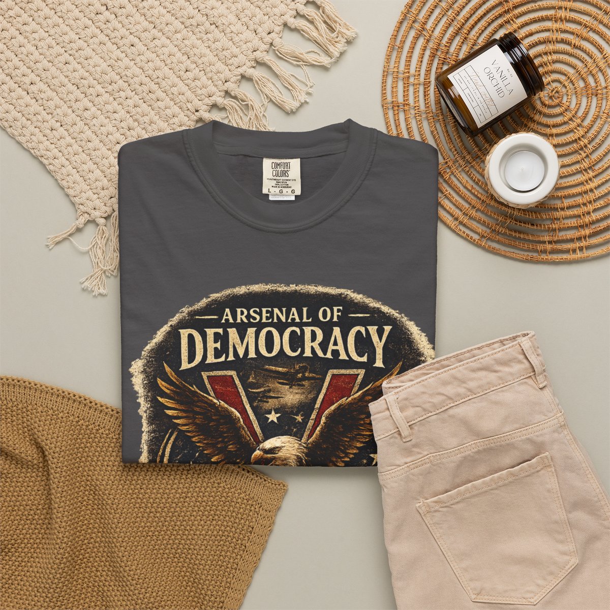 Arsenal of Democracy Shirt, WWII Patriotic Tee, Vintage Eagle Graphic T-Shirt, Freedom Defended 1941 1945 Shirt, American Pride Tee - Graphite product photo | MR7ART