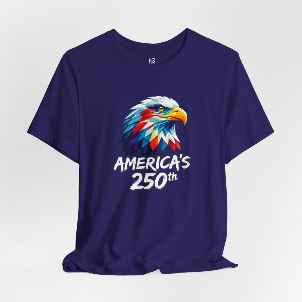 Colorful Geometric Eagle America's 250th T-Shirt - Team Navy flat lay | MR7ART