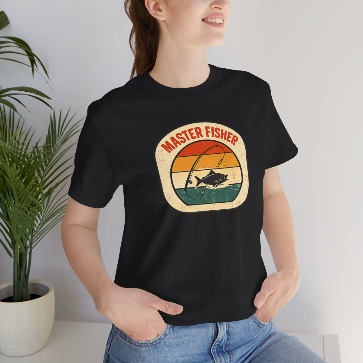 Master Fisher vintage sunset fishing T-Shirt - Black worn by a model | MR7ART
