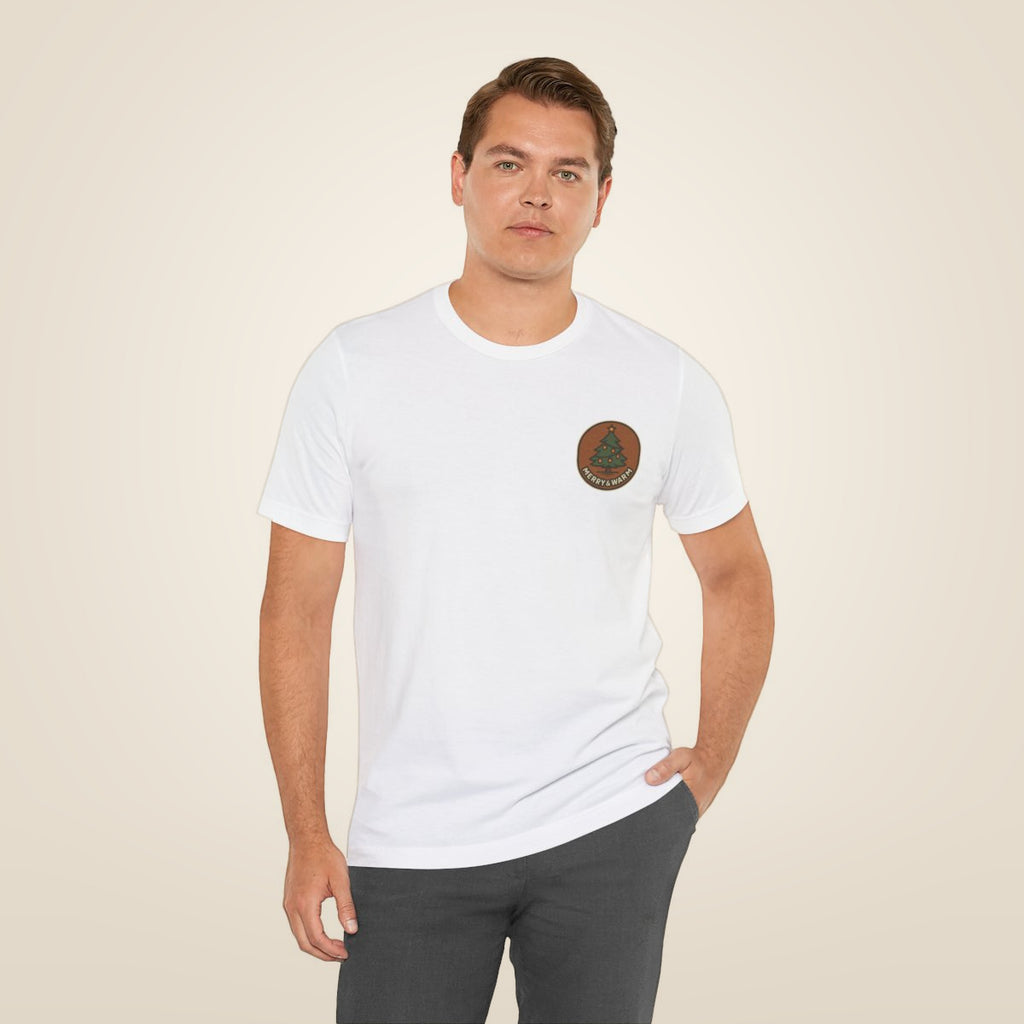 Christmas Tree Tee - White worn by a model | MR7ART