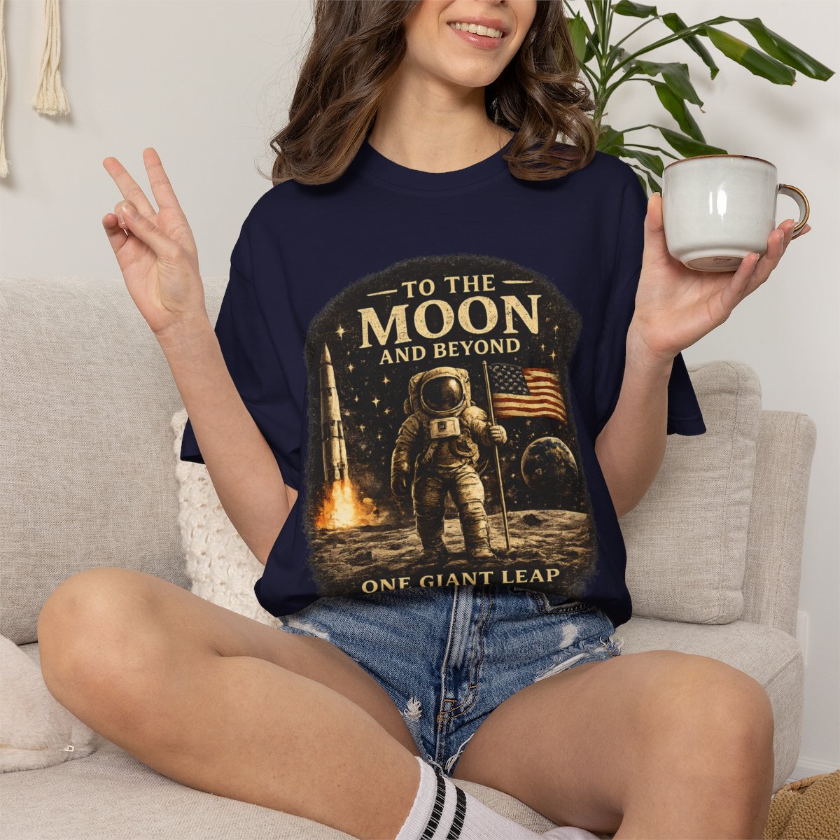 To The Moon and Beyond astronaut graphic T-shirt - True Navy product photo | MR7ART