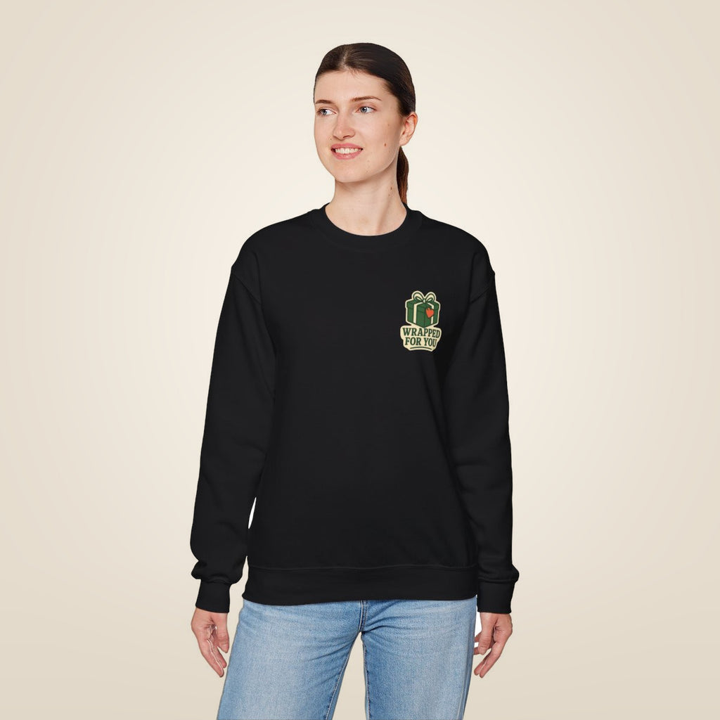 Holiday Gift Sweatshirt - Black worn by a model | MR7ART