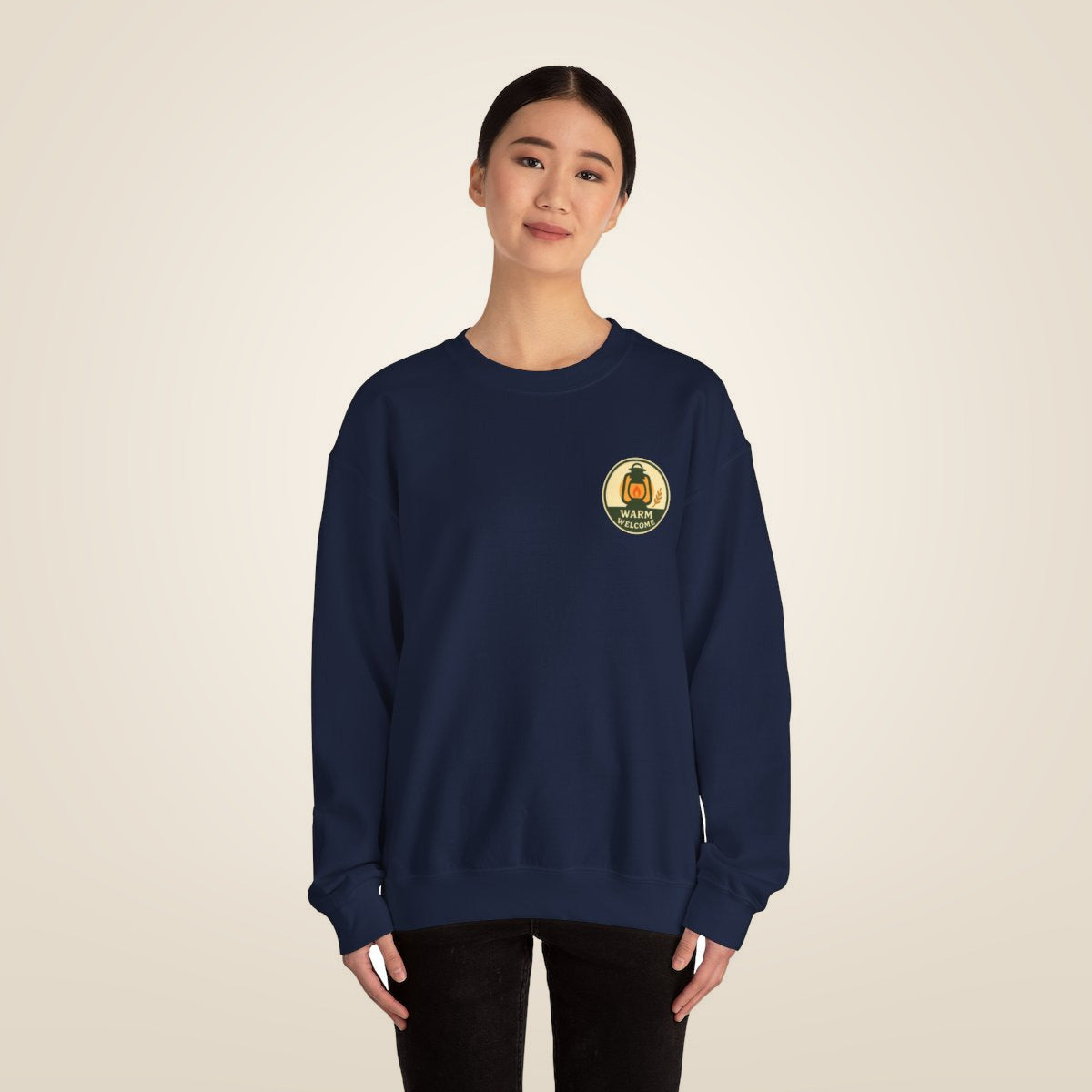 Thanksgiving Host Gift Sweatshirt - Navy worn by a model | MR7ART