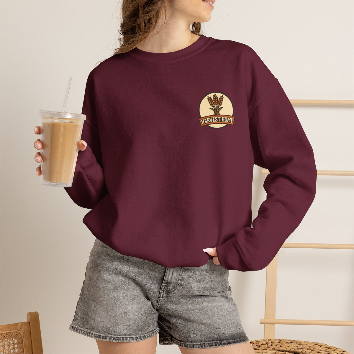 Thanksgiving Sweatshirt - Maroon worn by a model | MR7ART