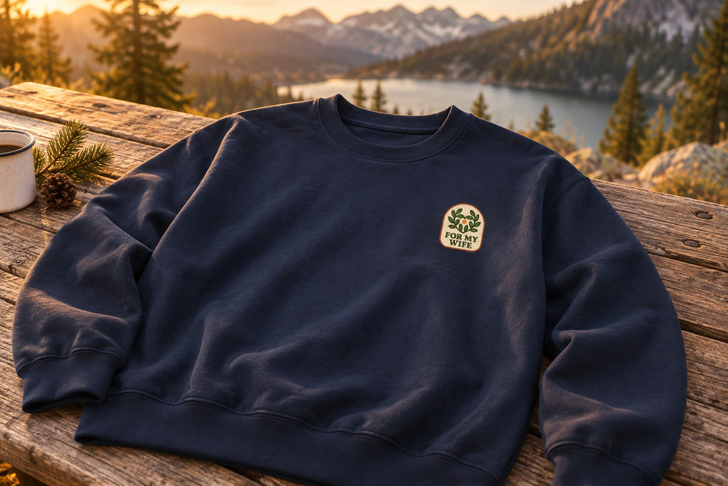 Thanksgiving Gift For Wife Sweatshirt - Navy on a rustic wooden table | MR7ART