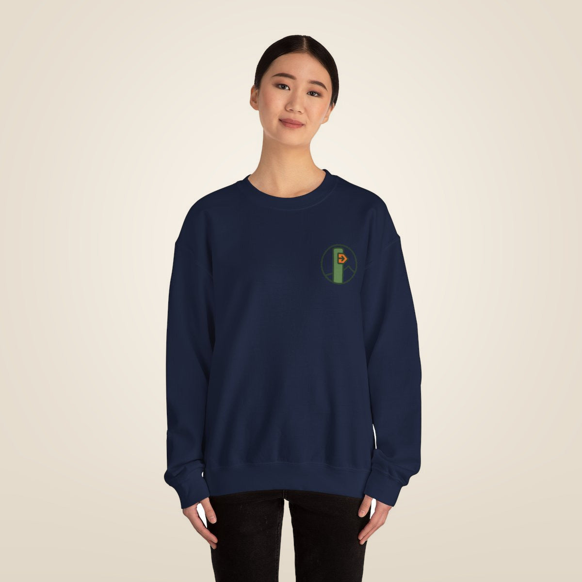 Hiking Sweatshirt - Navy worn by a model | MR7ART