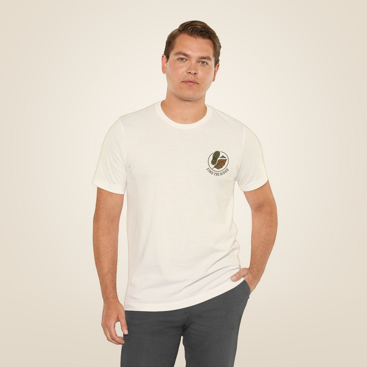 Hiking Tee - Natural worn by a model | MR7ART