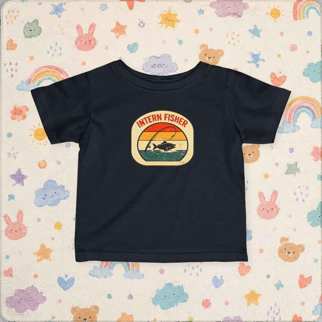 Baby tee, Intern Fisher Vintage Sunset badge Infant Tee, - Black product photo | MR7ART