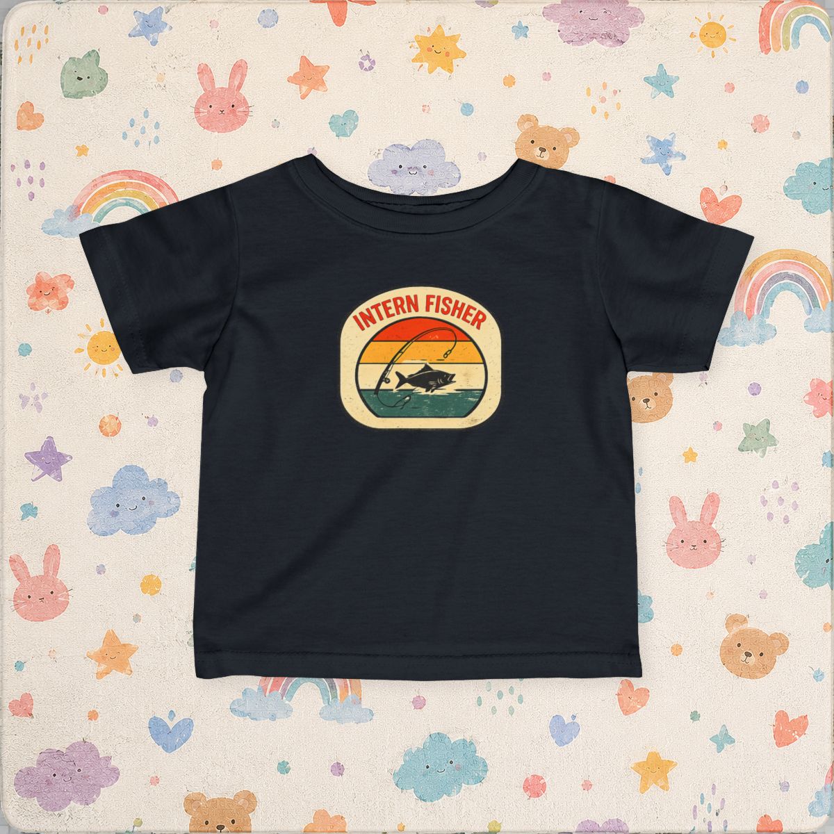 Baby tee, Intern Fisher Vintage Sunset badge Infant Tee, - Black product photo | MR7ART
