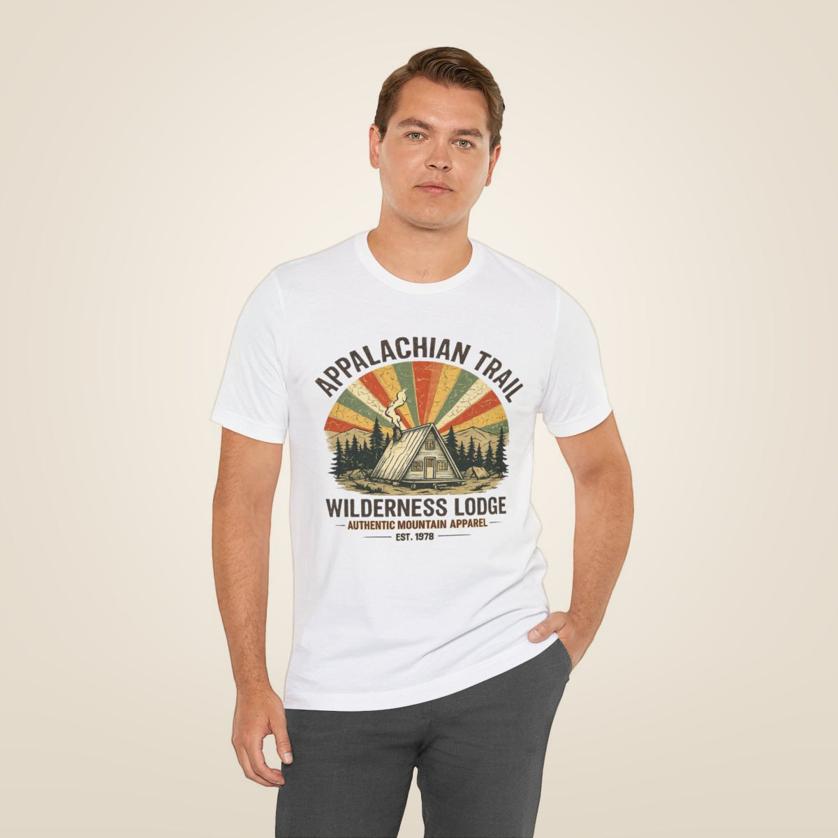 Appalachian Trail Wilderness Lodge Tee - White worn by a model | MR7ART