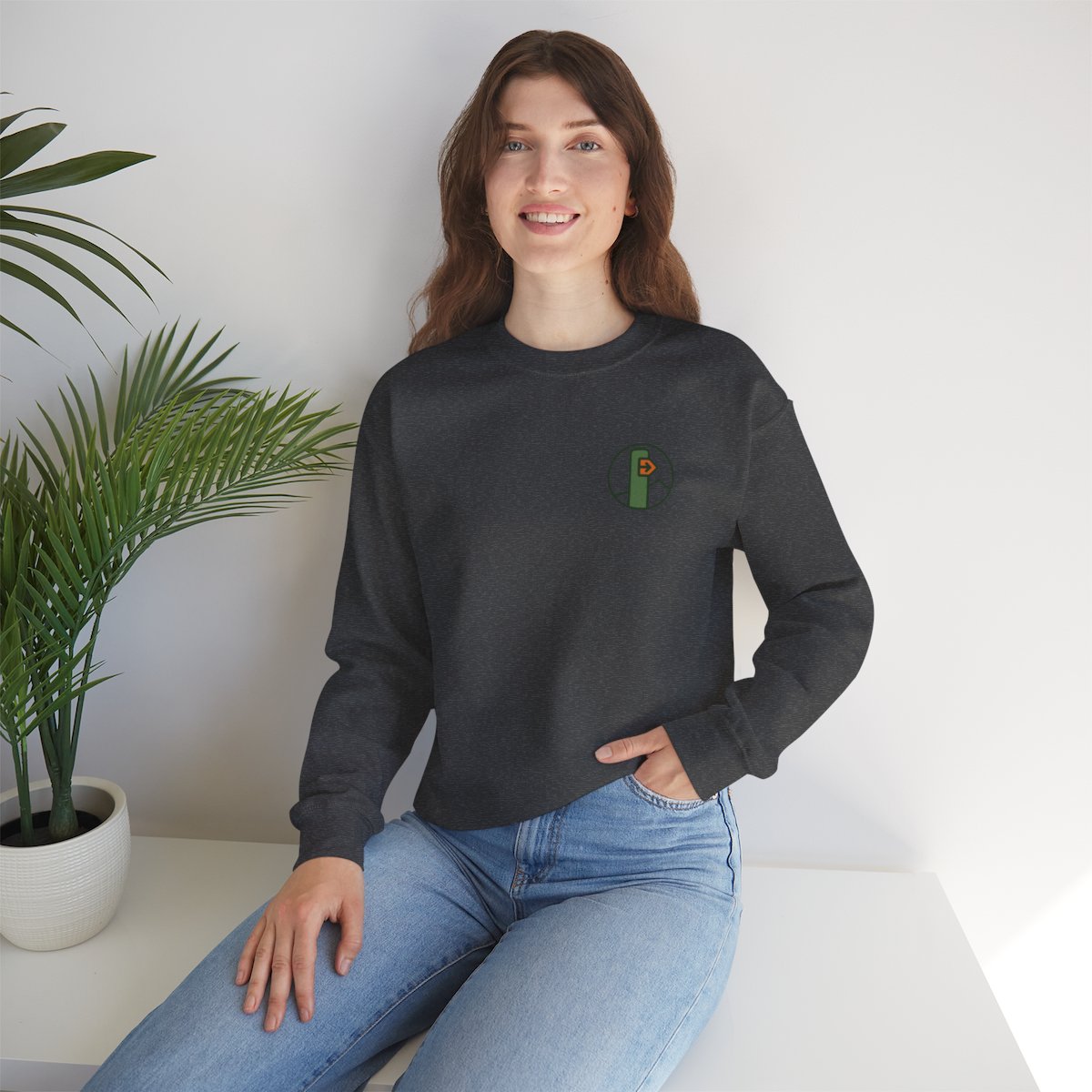 Hiking Sweatshirt - Dark Heather worn by a model | MR7ART