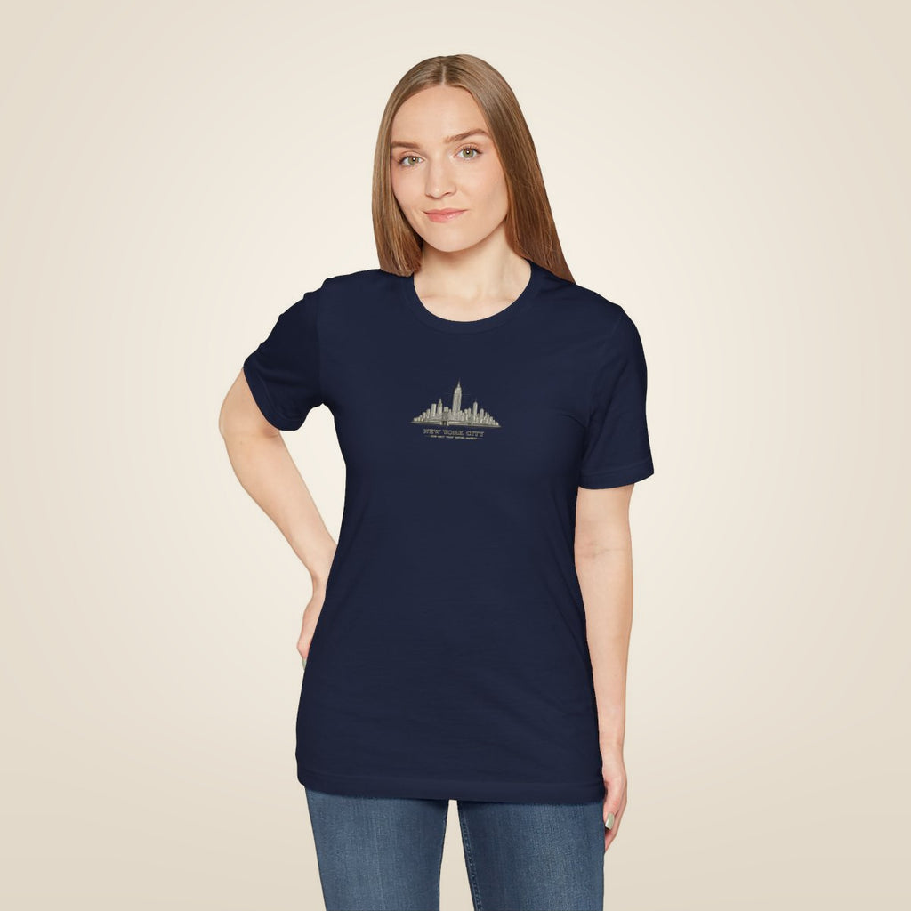 New York City skyline tee - Navy worn by a model | MR7ART