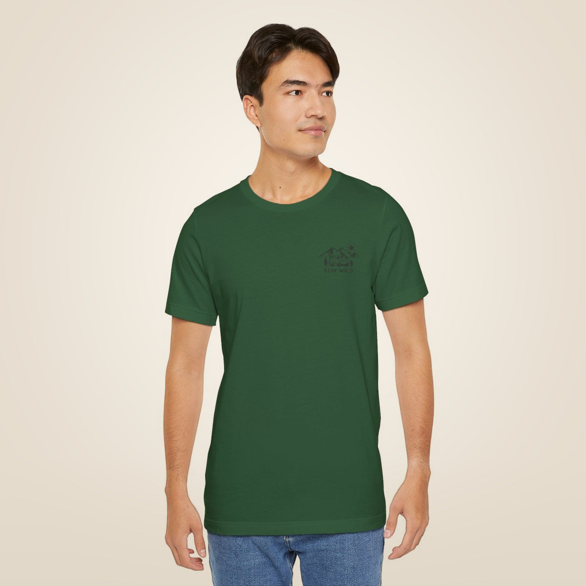 Mountain Landscape tee - Evergreen worn by a model | MR7ART