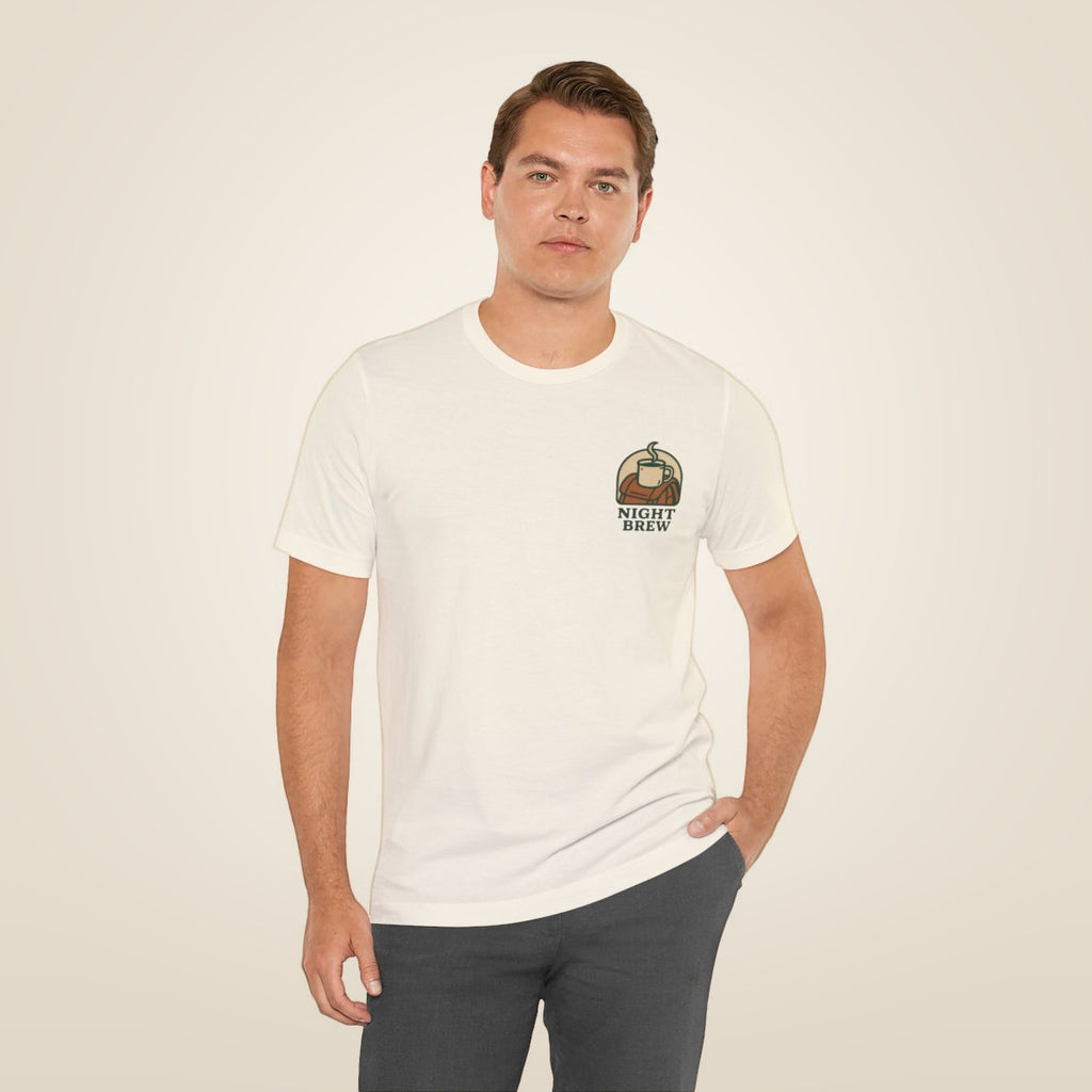 Camping Coffee Tee - Natural worn by a model | MR7ART