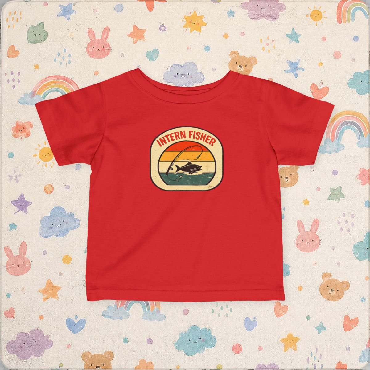 Baby tee, Intern Fisher Vintage Sunset badge Infant Tee, - Red product photo | MR7ART
