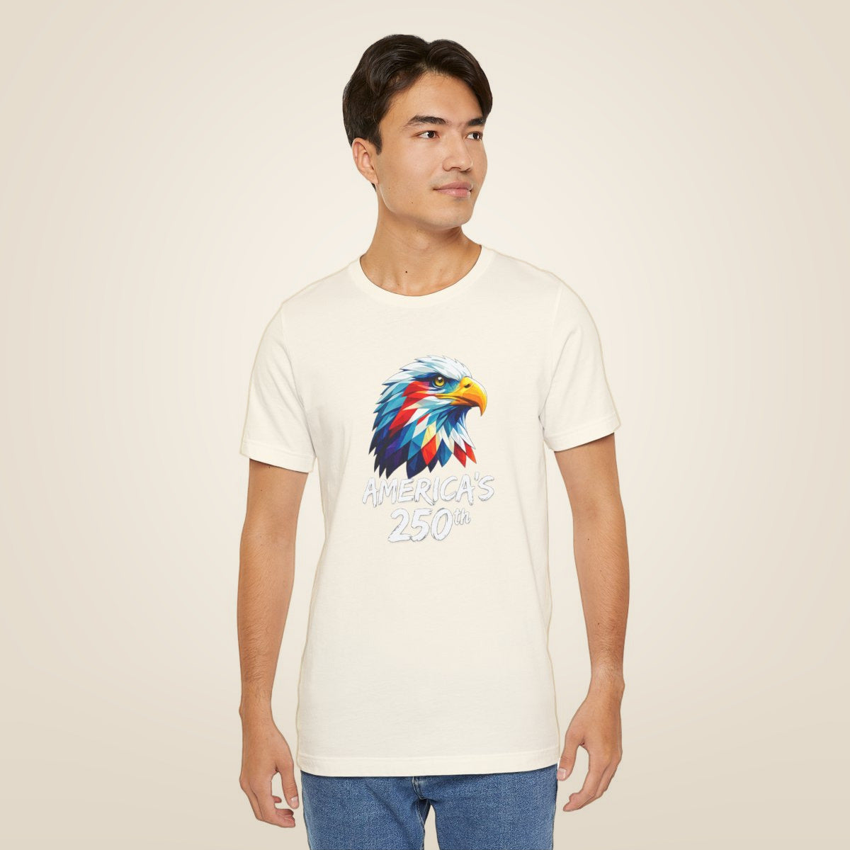 Colorful Geometric Eagle America's 250th T-Shirt - Natural worn by a model | MR7ART