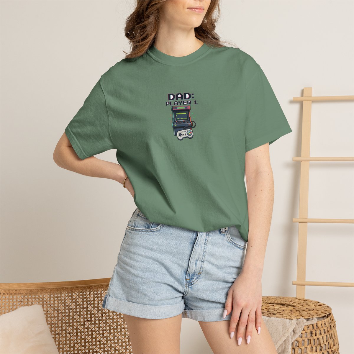 Dad Player 1 Retro Handheld Game T-shirt - Light Green product photo | MR7ART