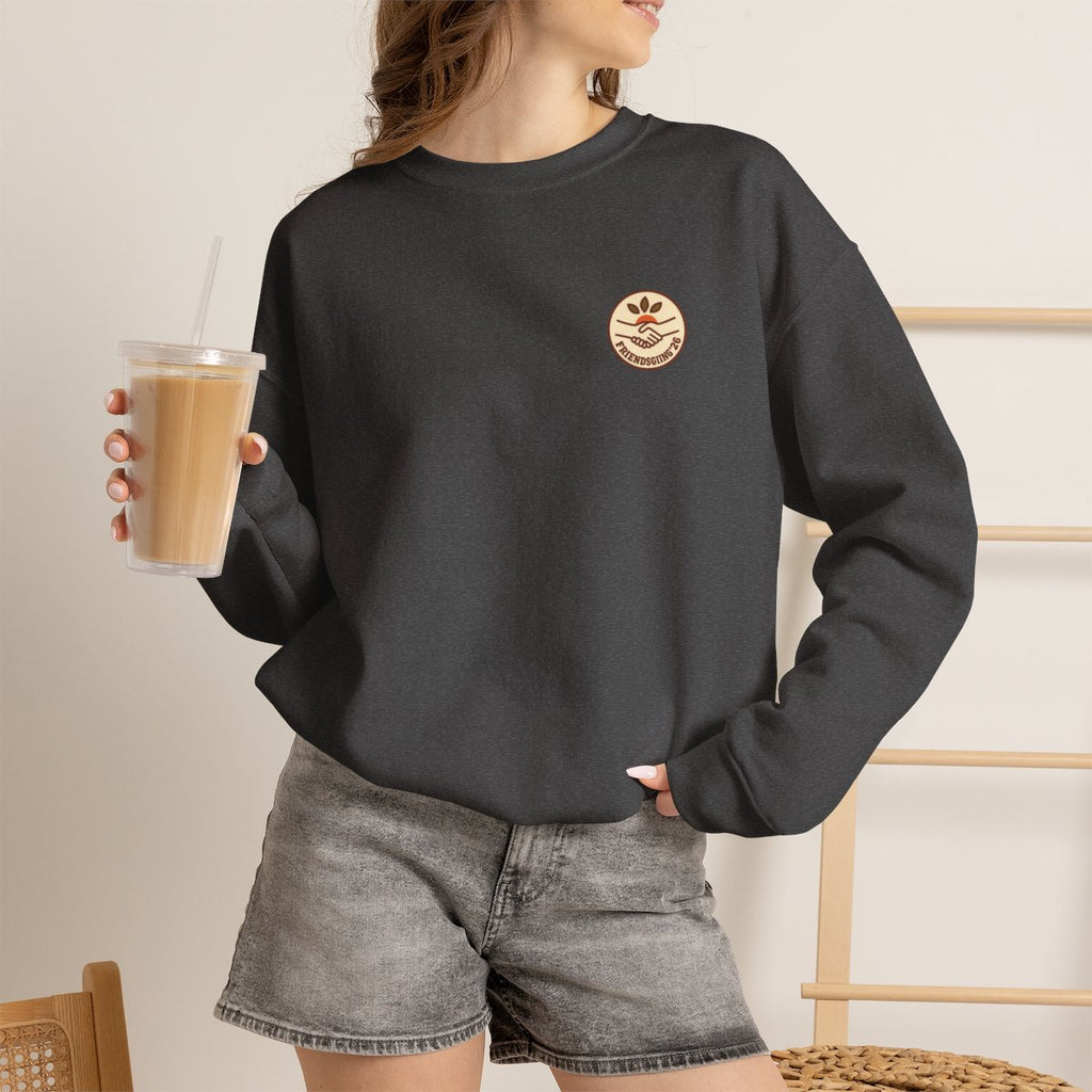 Friendsgiving Matching Sweatshirt - Dark Heather worn by a model | MR7ART