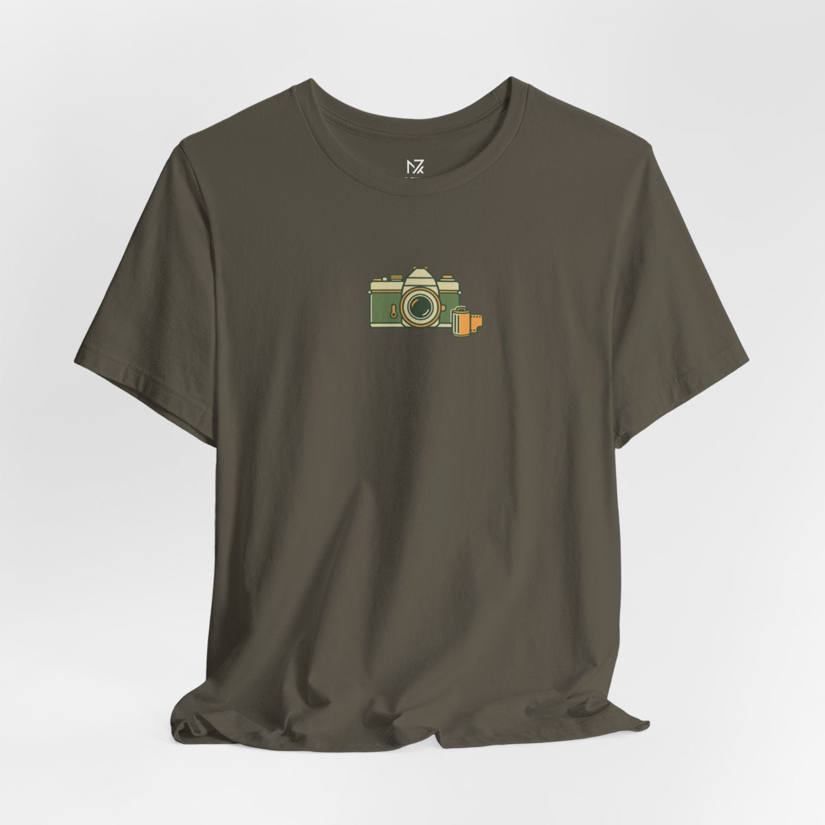 Retro Film Camera tee - Army flat lay | MR7ART