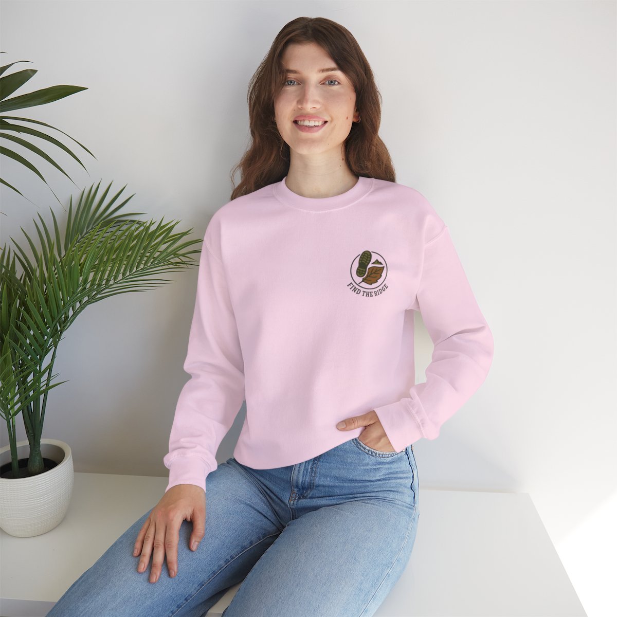 Hiking Sweatshirt - Light Pink worn by a model | MR7ART