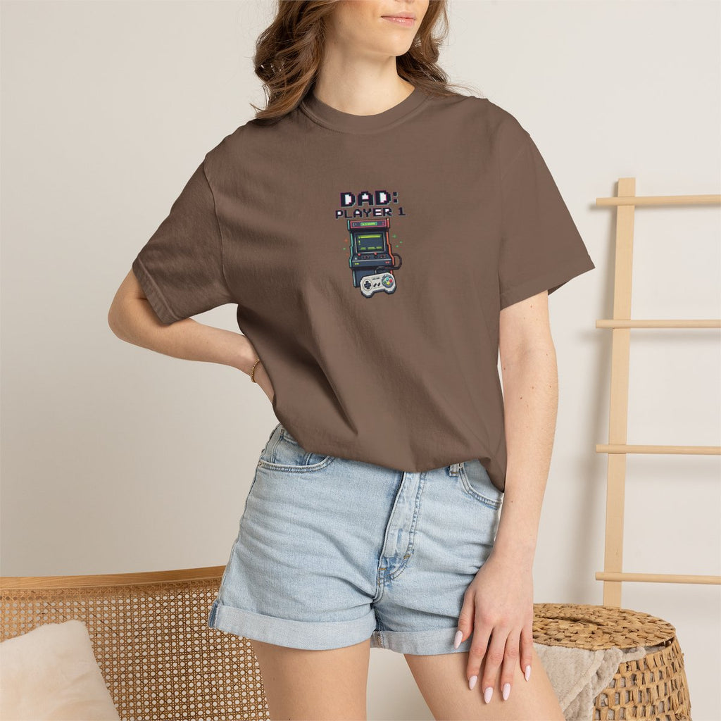 Dad Player 1 Retro Handheld Game T-shirt - Espresso product photo | MR7ART