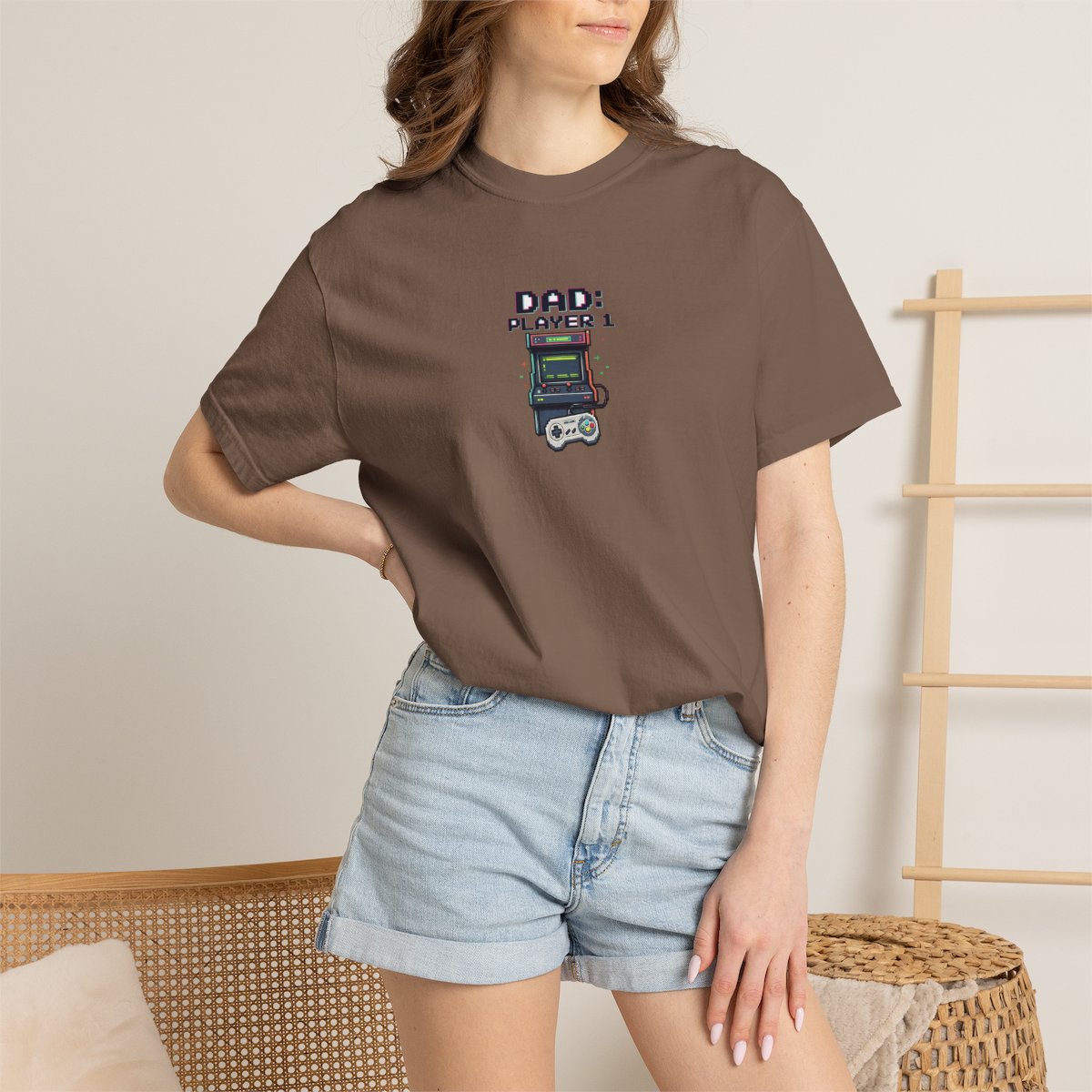 Dad Player 1 Retro Handheld Game T-shirt - Espresso product photo | MR7ART