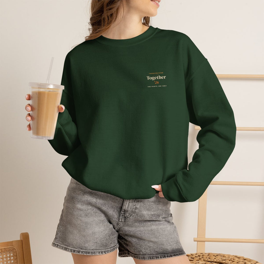 Couples Thanksgiving Sweatshirt - Forest Green worn by a model | MR7ART