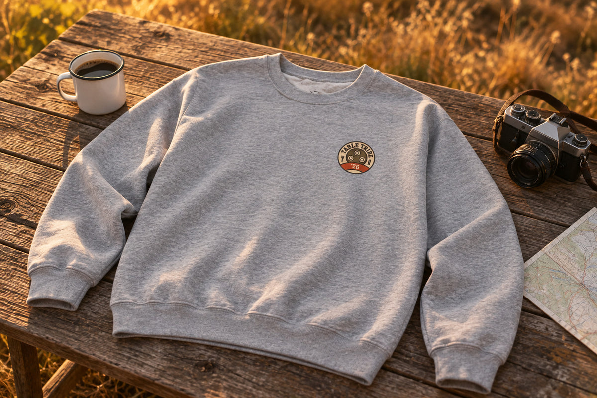 Family Reunion Sweatshirt - Sport Grey on a rustic wooden table | MR7ART