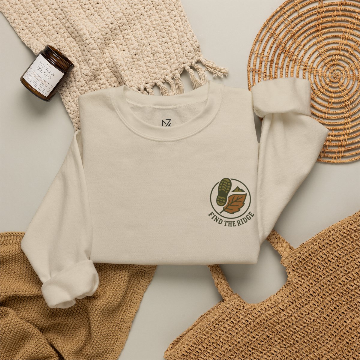 Hiking Sweatshirt - Sand folded flat lay | MR7ART