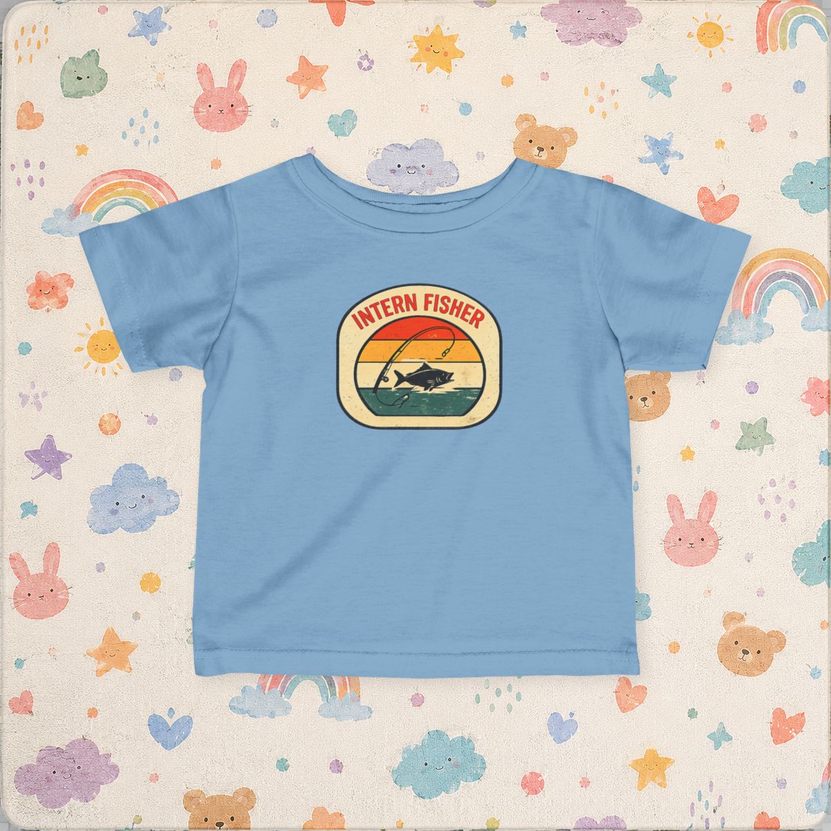 Baby tee, Intern Fisher Vintage Sunset badge Infant Tee, - Light Blue product photo | MR7ART