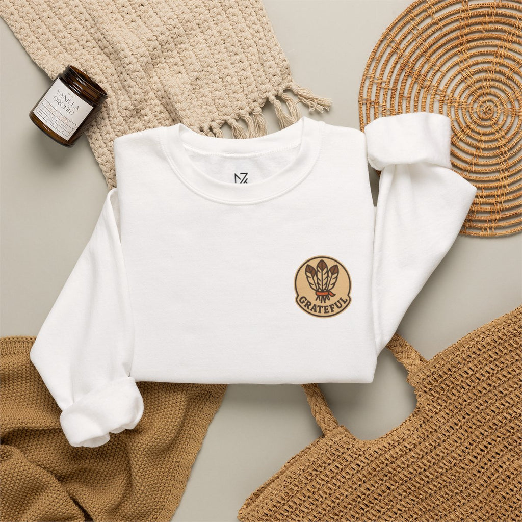 Thanksgiving Hostess Gift Sweatshirt - White folded flat lay | MR7ART