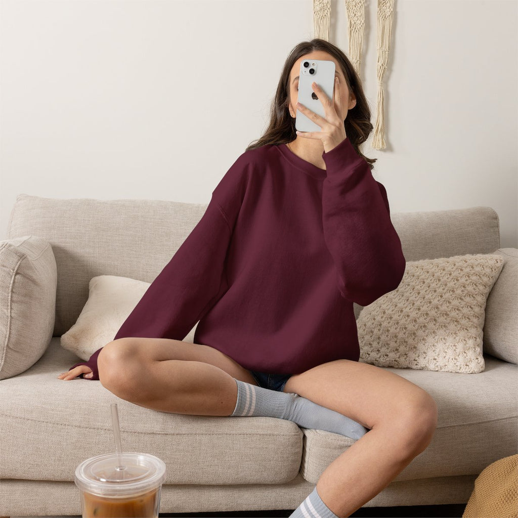 Baby's First Thanksgiving Sweatshirt - Maroon worn by a model | MR7ART