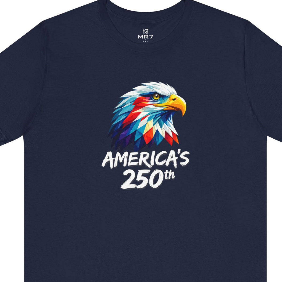 Colorful Geometric Eagle America's 250th T-Shirt - Navy worn by a model | MR7ART