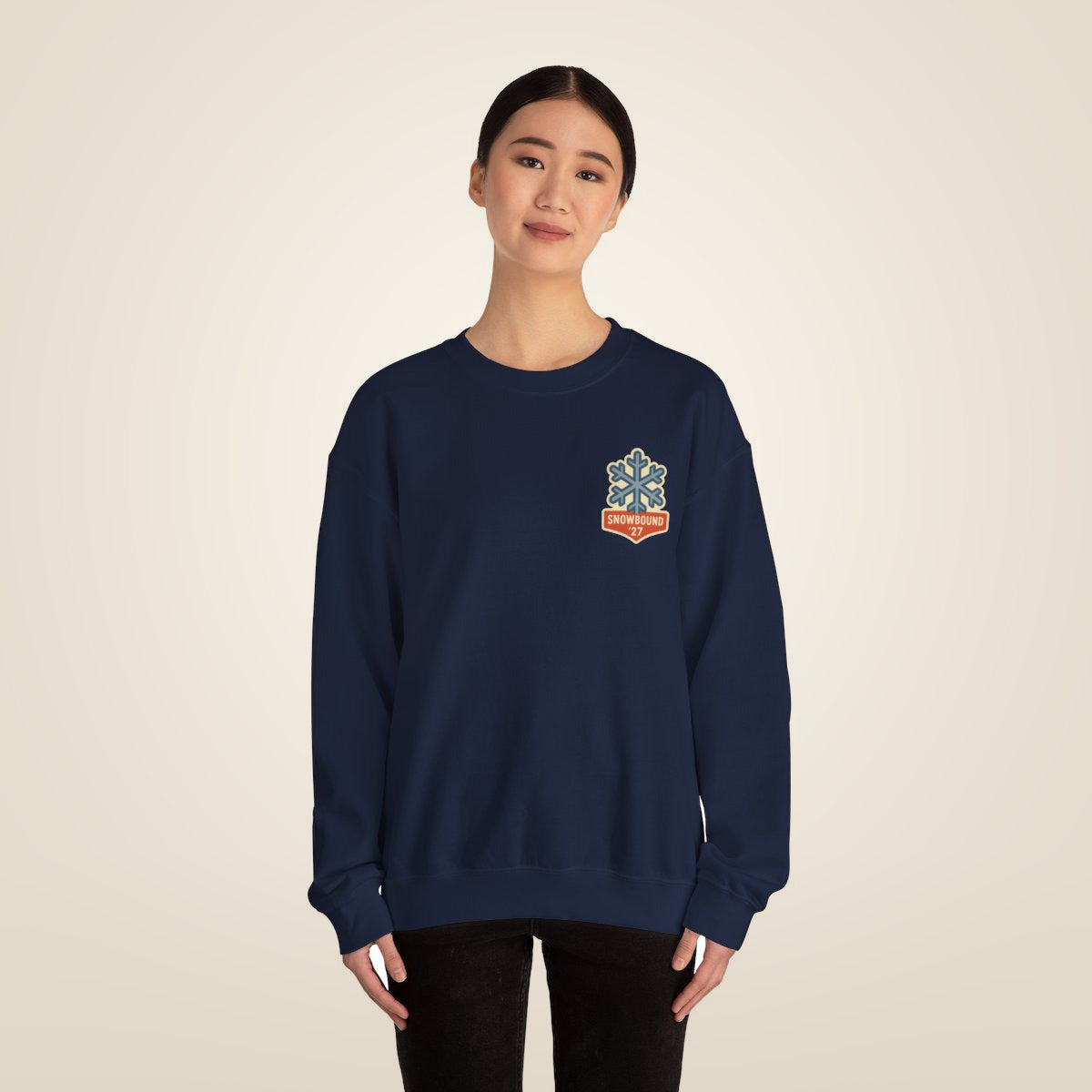 Matching Ski Trip Sweatshirt - Navy worn by a model | MR7ART