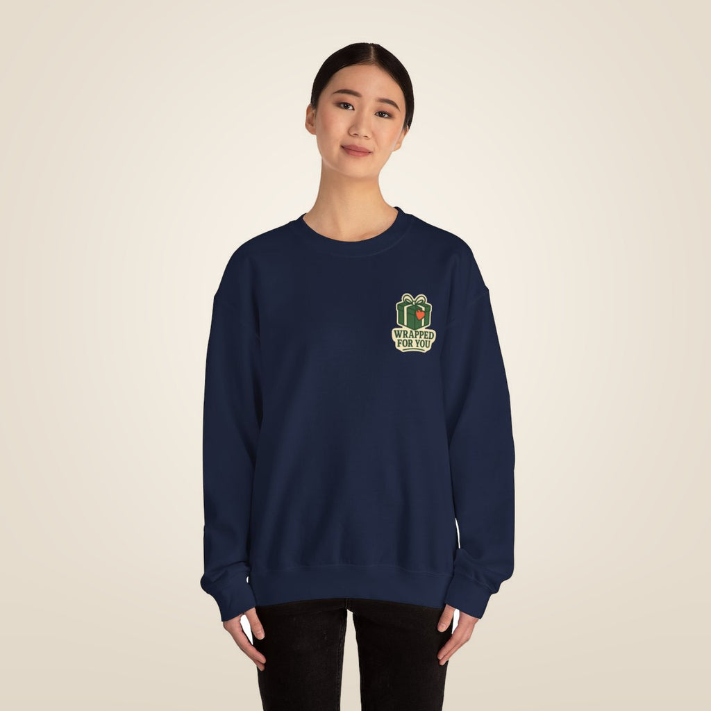 Holiday Gift Sweatshirt - Navy worn by a model | MR7ART