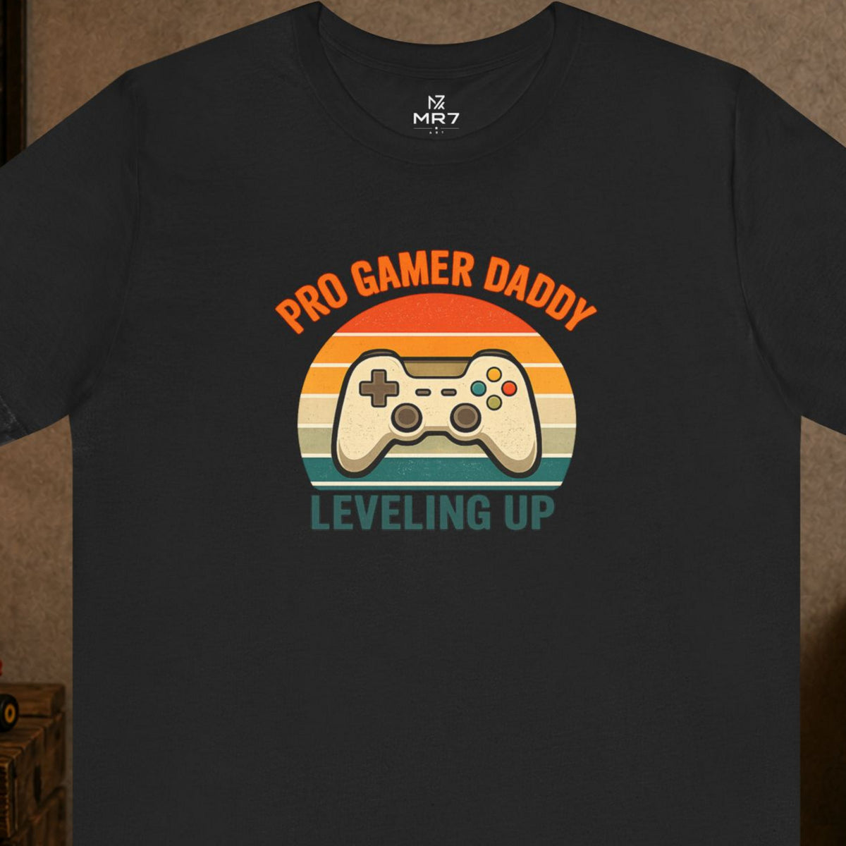 Pro Gamer Daddy Leveling Up T-Shirt - Black worn by a model | MR7ART