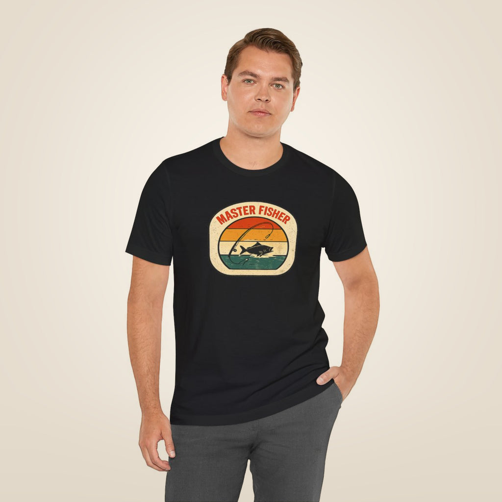 Master Fisher vintage sunset fishing T-Shirt - Black worn by a model | MR7ART
