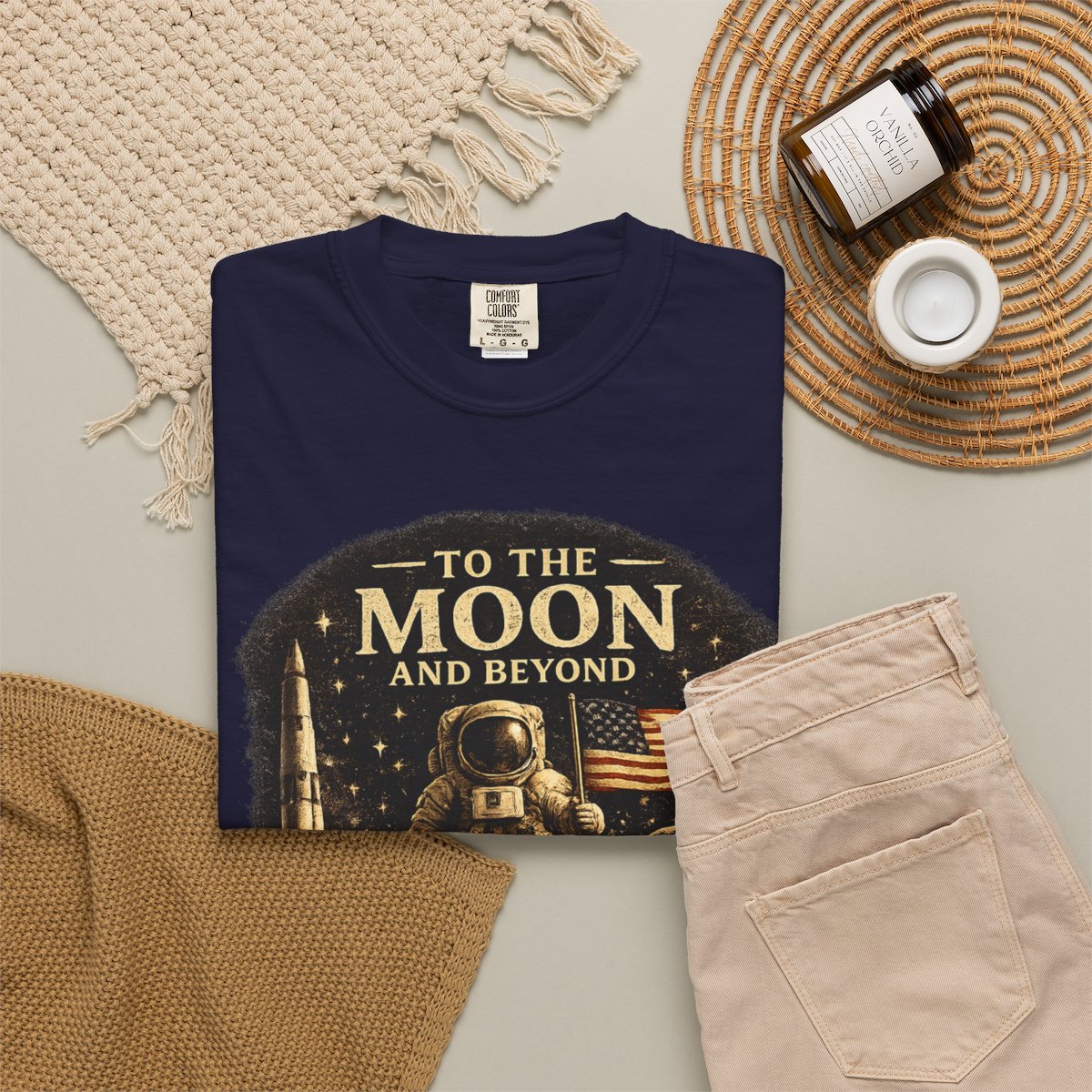 To The Moon and Beyond astronaut graphic T-shirt - True Navy product photo | MR7ART