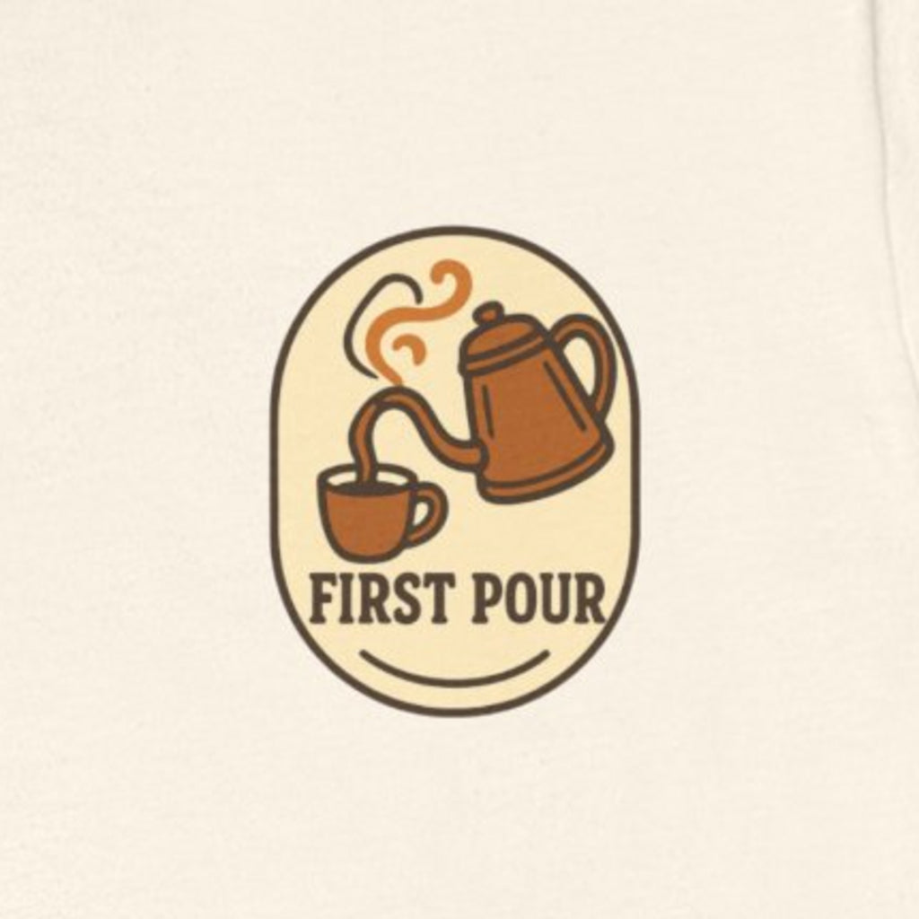 Pour Over Coffee Tee - Natural worn by a model | MR7ART