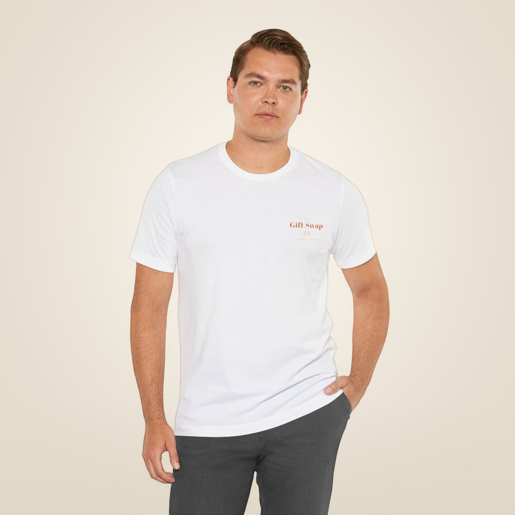 Secret Santa Tee - White worn by a model | MR7ART