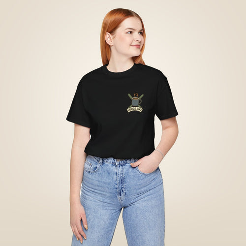 Ski Lodge Tee - Black worn by a model | MR7ART