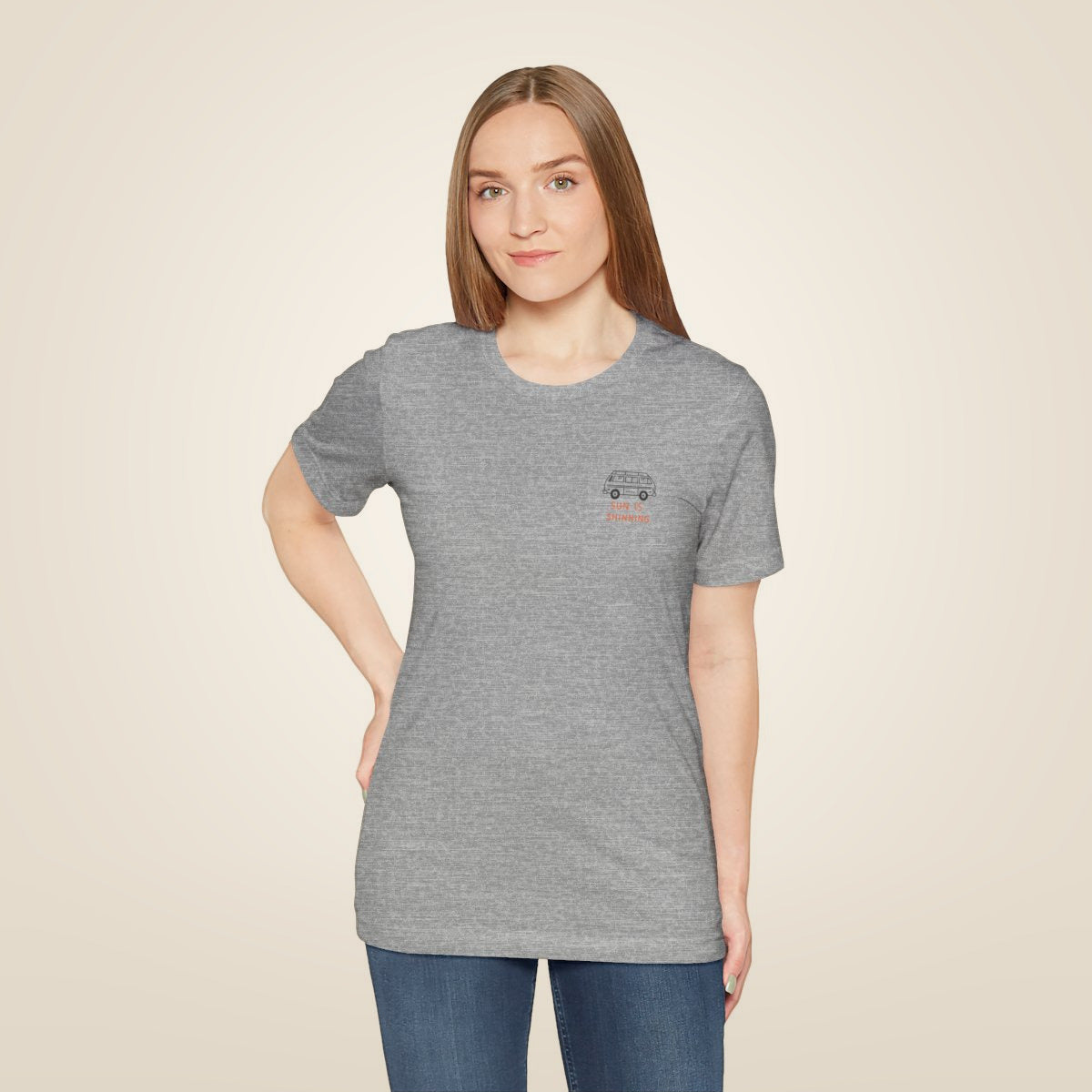 Surf Van Illustration Tee - Athletic Heather worn by a model | MR7ART