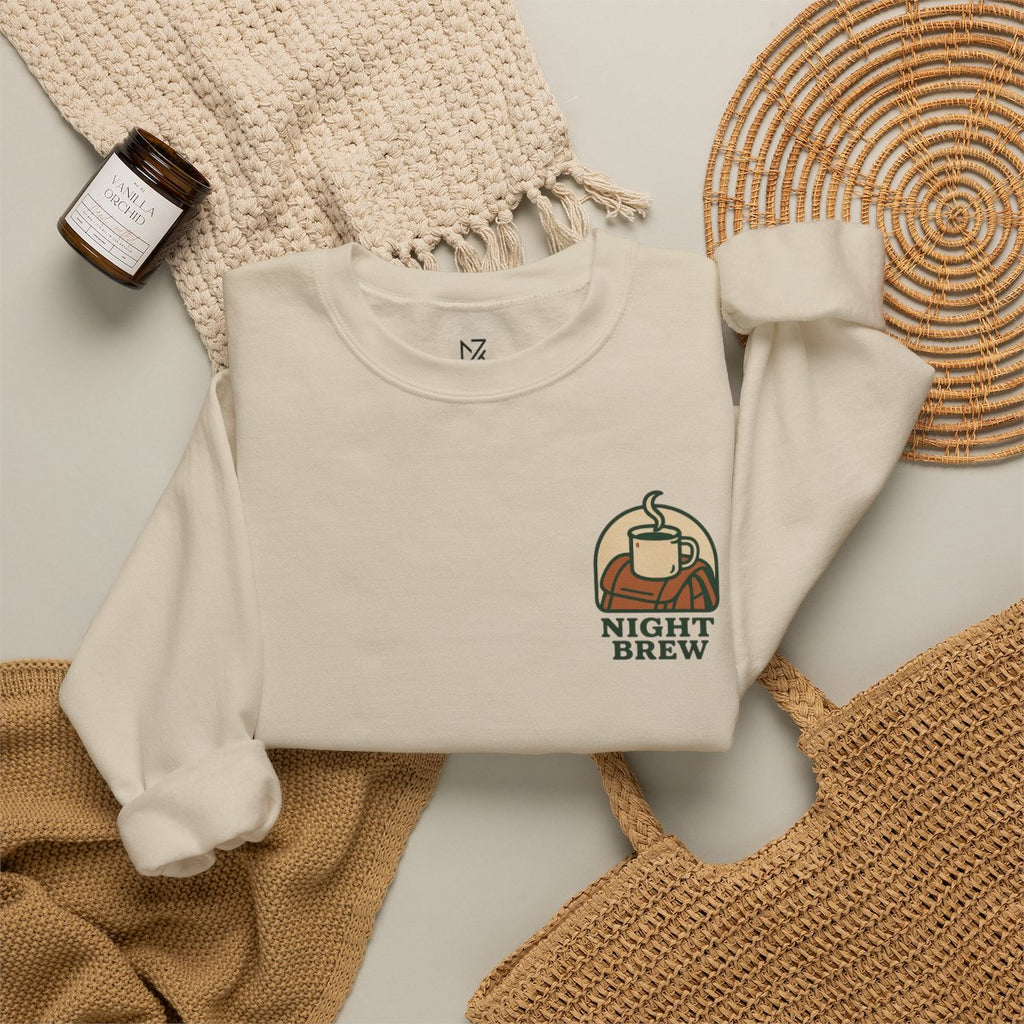 Camping Coffee Sweatshirt - Sand folded flat lay | MR7ART
