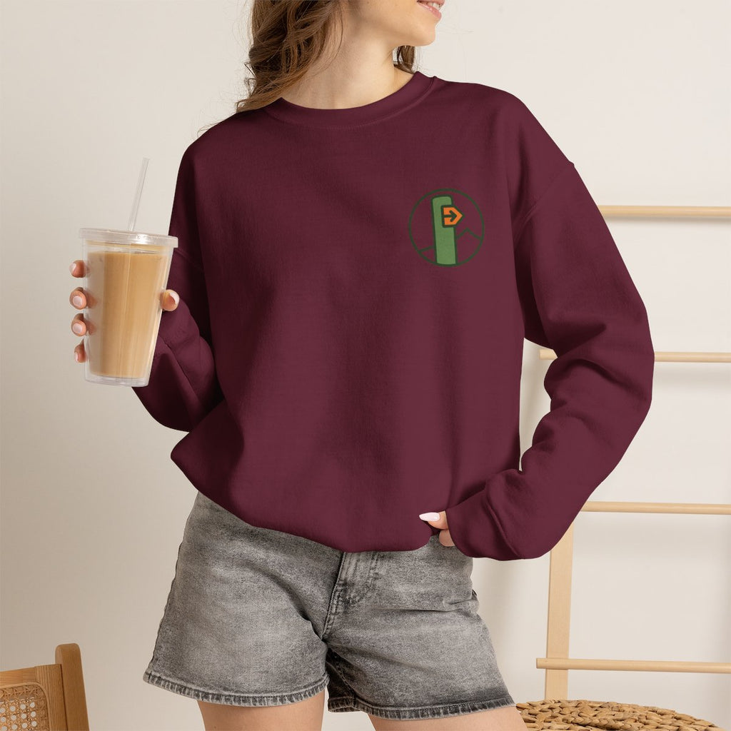 Hiking Sweatshirt - Maroon worn by a model | MR7ART