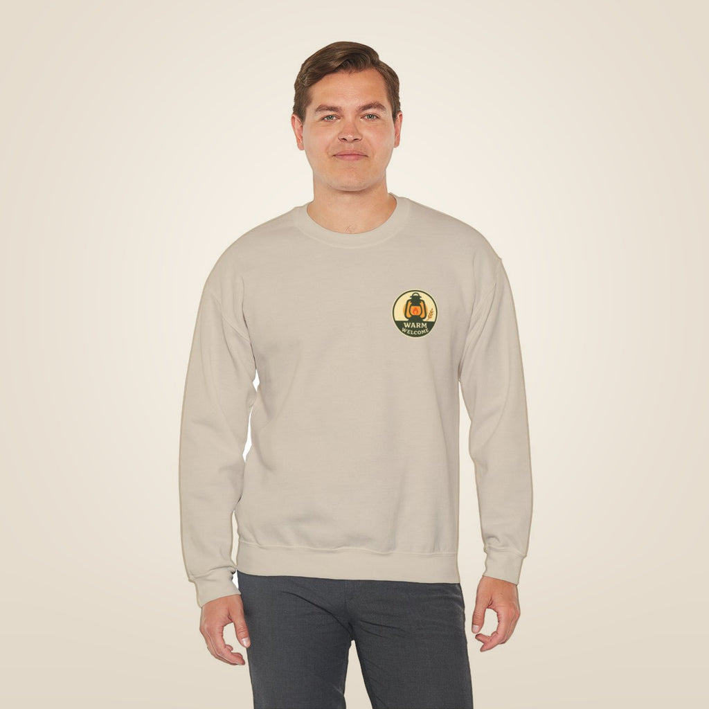 Thanksgiving Host Gift Sweatshirt - Sand worn by a model | MR7ART