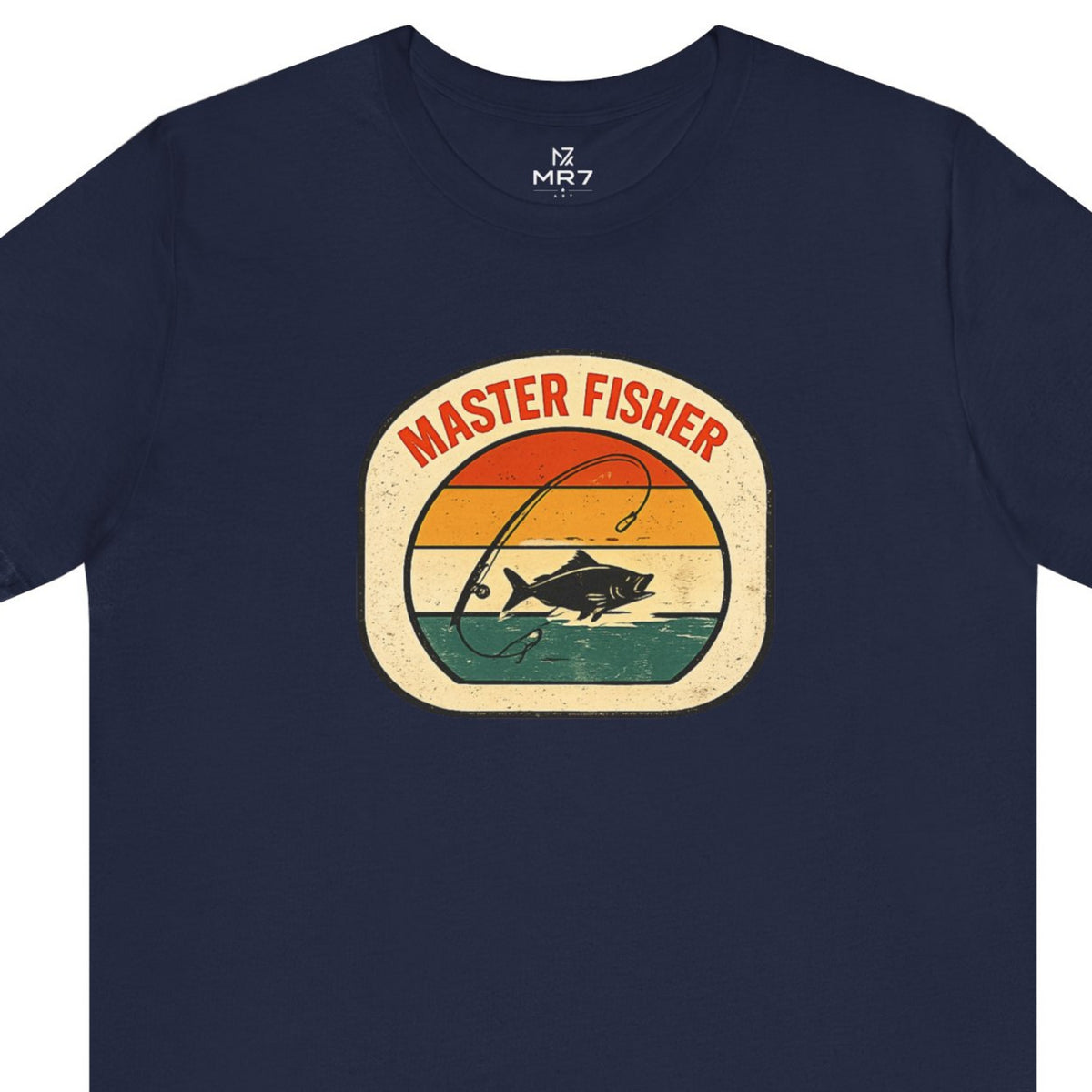 Master Fisher vintage sunset fishing T-Shirt - Navy worn by a model | MR7ART
