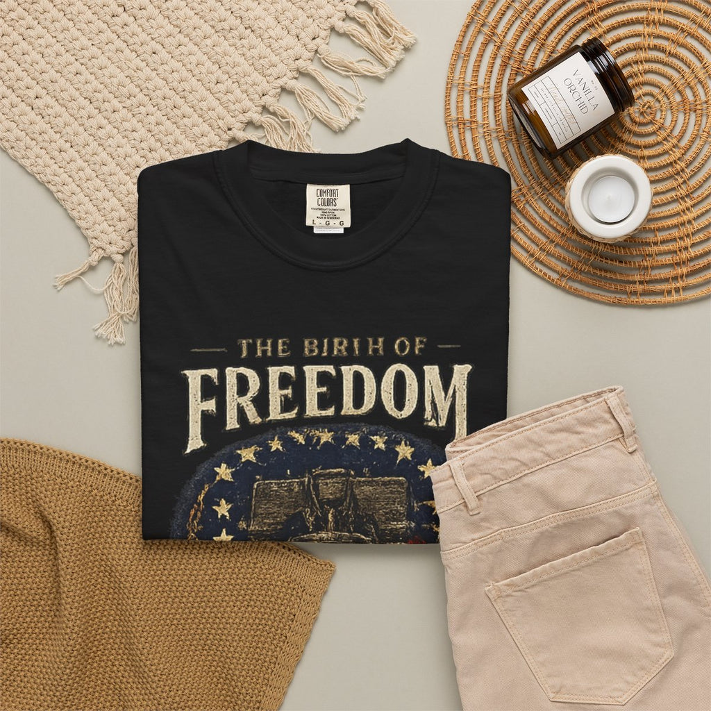 The Birth of Freedom 1776 Shirt, Retro America Tee, Vintage USA Flag T-Shirt, Liberty Bell Graphic Tee, Fourth of July Shirt, - Black product photo | MR7ART